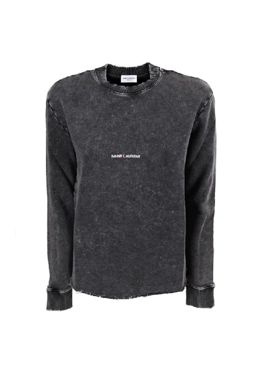 Saint Laurent Logo Sweatshirt In Noir Delave