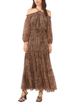 1.state Print Off The Shoulder Long Sleeve Maxi Dress In Leopard Muses