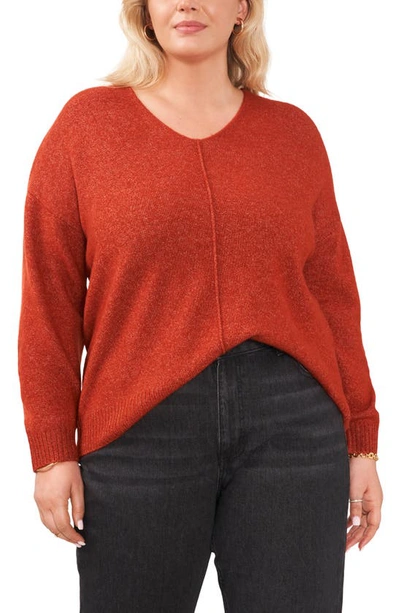 Vince Camuto Plus Size Cozy V-neck Long Sleeve Sweater In Rust