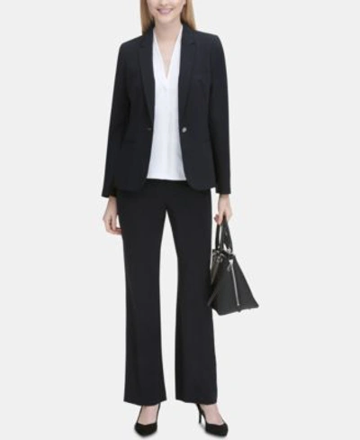 Calvin Klein One Button Blazer Pleated Blouse Trousers In Charcoal