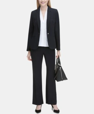 Calvin Klein One Button Blazer Pleated Blouse Trousers In Indigo