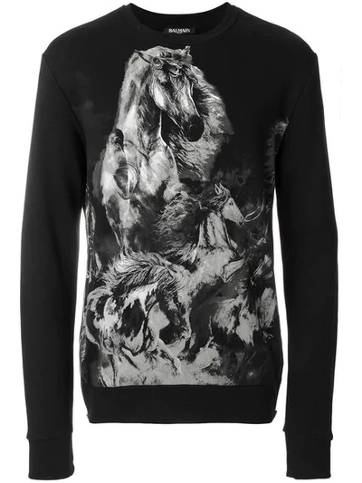 Balmain Horse Print Sweatshirt In Black