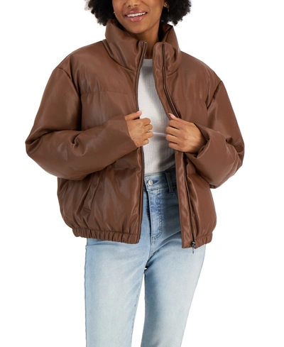 Coffeeshop Juniors' Quilted Faux-leather Puffer Coat In Peanut | ModeSens