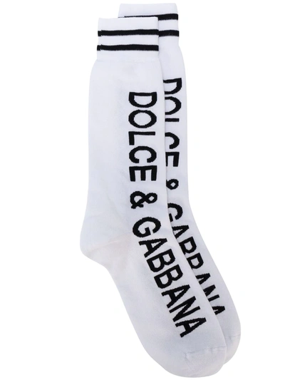 Dolce & Gabbana Logo Printed Socks In White