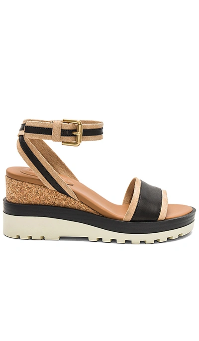 See By Chloé Robin Colorblock Leather Platform Wedge Sandals In Black