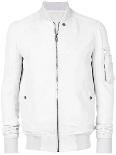 Rick Owens Zip-through Cracked-leather Bomber Jacket In White