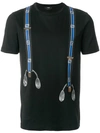 Fendi Ff Suspenders Printed Jersey T-shirt In Black