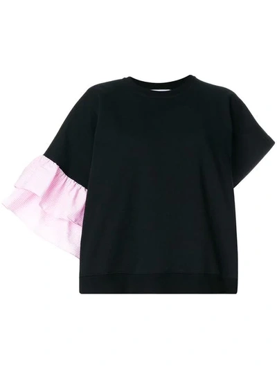 Msgm Asymmetric Frill Sleeve Sweatshirt In Black