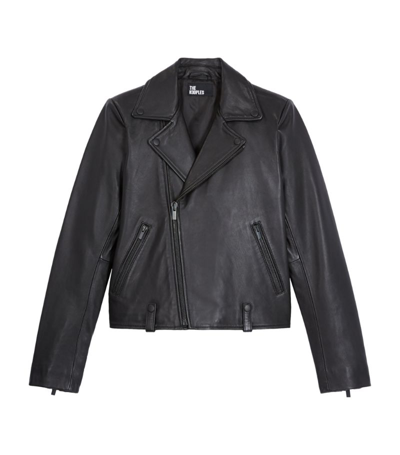 The Kooples Notched-collar Leather Biker Jacket In Bla01