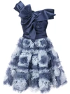 Marchesa Notte Floral Skirt Flared Dress In Blue