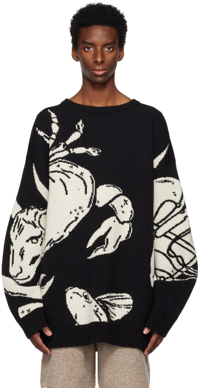 Jil Sander Astrology Jacquard Wool Knit Sweater In Black,off White