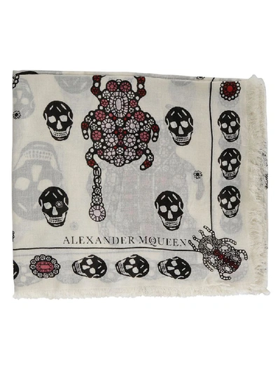 Alexander Mcqueen Jeweled Bugs Scarf In Ivory/black
