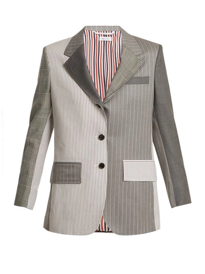 Thom Browne Single-breasted Contrast-panel Wool Blazer In Grey