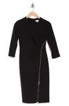 Calvin Klein Crewneck Zipper-detail Sheath Dress In Black