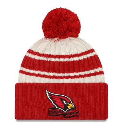 New Era Men's  Cream, Cardinal Arizona Cardinals 2022 Sideline Sport Cuffed Pom Knit Hat In Cream,cardinal