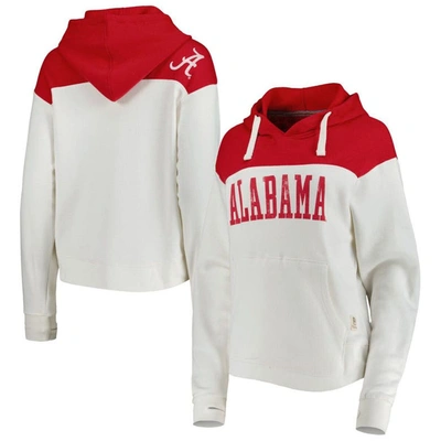 Pressbox Women's  White, Crimson Distressed Alabama Crimson Tide Chicago 2-hit Yoke Pullover Hoodie In White,crimson