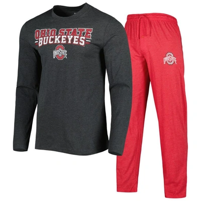 Concepts Sport Heathered Scarlet/heathered Charcoal Ohio State Buckeyes Meter Long Sleeve T-shirt &