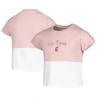 League Collegiate Wear Kids' Girls Youth  Pink/white Usc Trojans Colorblocked T-shirt In Pink,white