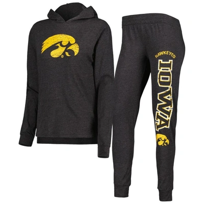 Concepts Sport Women's  Black Iowa Hawkeyes Long Sleeve Hoodie T-shirt And Pants Sleep Set