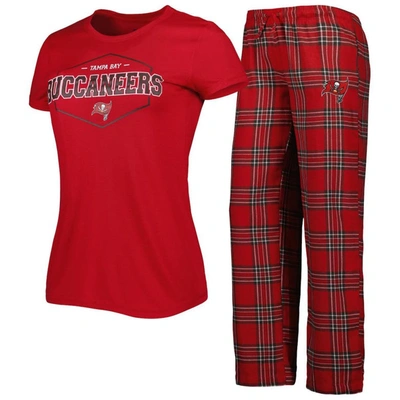 Concepts Sport Women's  Red, Pewter Tampa Bay Buccaneers Badge T-shirt And Pants Sleep Set In Red,pewter