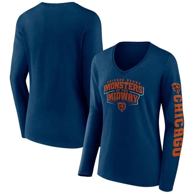 Fanatics Branded Navy Chicago Bears Hometown Sweep Long Sleeve V-neck T-shirt