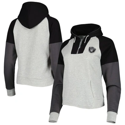 Antigua Heather Gray Las Vegas Raiders Lightweight Jackpot Raglan Half-zip Pullover Hoodie In Heathered Gray,black