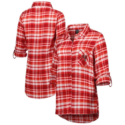 Concepts Sport Red Tampa Bay Buccaneers Mainstay Plaid Full-button Long Sleeve Nightshirt