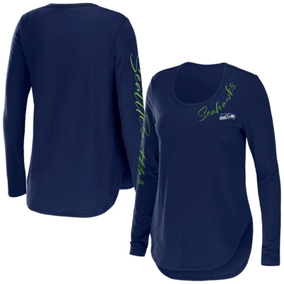 Wear By Erin Andrews College Navy Seattle Seahawks Team Scoop Neck Tri-blend Long Sleeve T-shirt