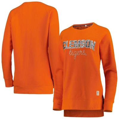 Pressbox Orange Clemson Tigers Steamboat Animal Print Raglan Pullover Sweatshirt