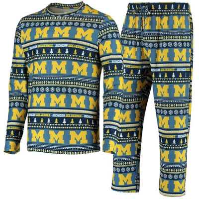 Concepts Sport Navy Michigan Wolverines Ugly Sweater Knit Long Sleeve Top And Pant Set