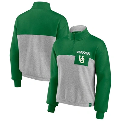 Fanatics Branded Green/heathered Gray Oregon Ducks Sideline To Sideline Colorblock Quarter-zip Jacke In Green,heathered Gray