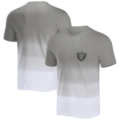 Nfl X Darius Rucker Collection By Fanatics Silver/white Las Vegas Raiders Dip Dye Pocket T-shirt