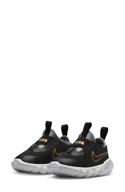 Nike Kids' Flex Runner 2 Slip-on Running Shoe In Black/ Grey/ White/ Gold