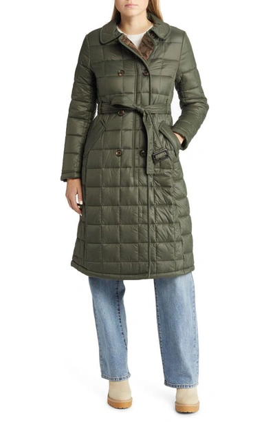 Sam Edelman Quilted Faux Fur Lined Trench Coat In Olive