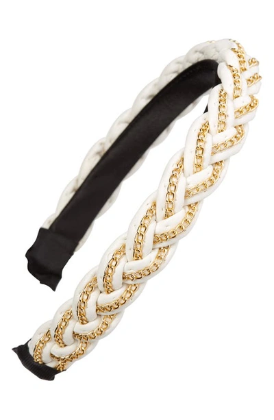 Tasha Skinny Braided Faux Leather Headband In White Gold
