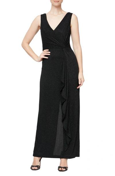 Alex & Eve Sleeveless Knot Front Gown In Black