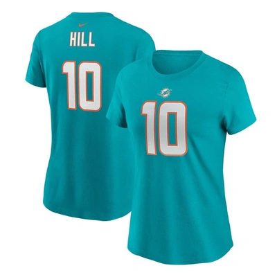 Nike Women's  Tyreek Hill Aqua Miami Dolphins Player Name And Number T-shirt