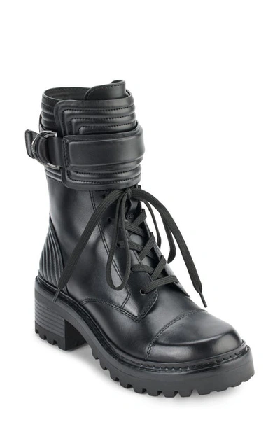 Dkny Women's Basia Buckled Quilted Block-heel Combat Boots In Dark Gunmetal