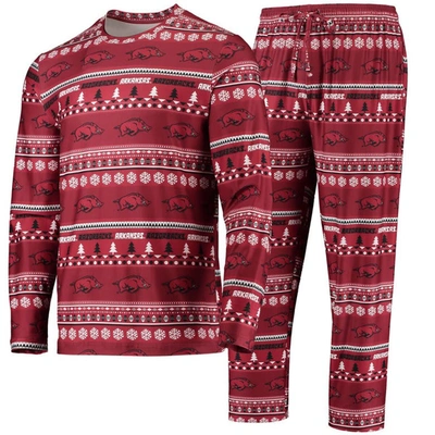Concepts Sport Cardinal Arkansas Razorbacks Ugly Sweater Long Sleeve T-shirt And Pants Sleep Set