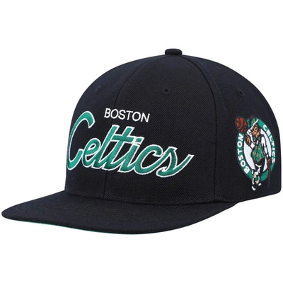 Mitchell & Ness Men's  Black Boston Celtics Hardwood Classics Script 2.0 Snapback Hat