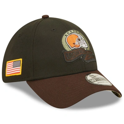 New Era Men's  Black, Brown Cleveland Browns 2022 Salute To Service 39thirty Flex Hat In Black,brown