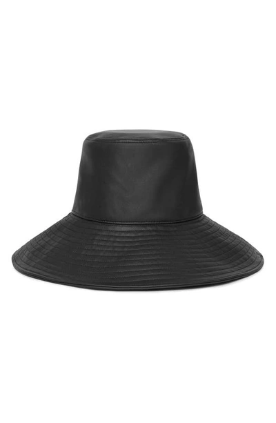 Autumn Adeigbo Wide Brim Faux Leather Bucket Hat In Black Vegan Leather