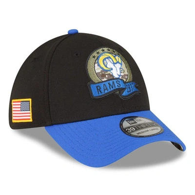 New Era Men's  Black, Blue Los Angeles Rams 2022 Salute To Service 39thirty Flex Hat In Black,blue