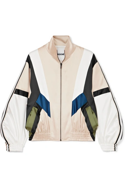 Koché Contrast-panel Zip-through Satin Track Top In Beige