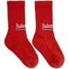 Balenciaga Logo-intarsia Ribbed Cotton-blend Socks In Red