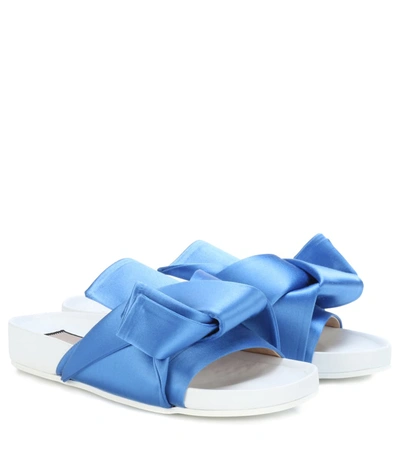 N°21 Blue Knotted Satin Sliders