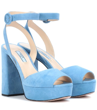 Prada Suede Platform Sandals In Blue