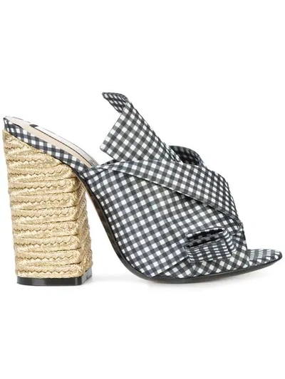 N°21 Nº21 Gingham Abstract Bow Mules - Black