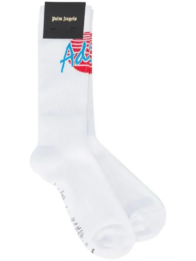 Palm Angels Adios Intarsia-slogan Socks In White Multi
