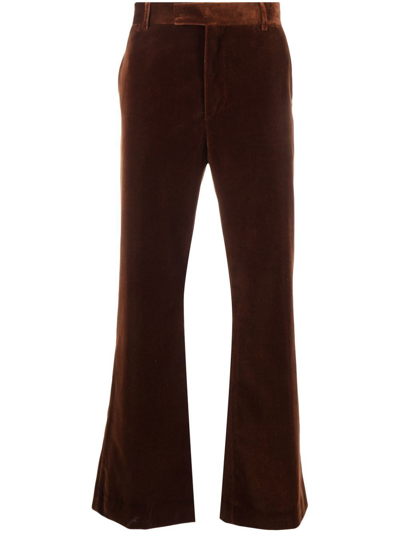 Palm Angels Slim-fit Flared Cotton-velvet Suit Trousers In Brown